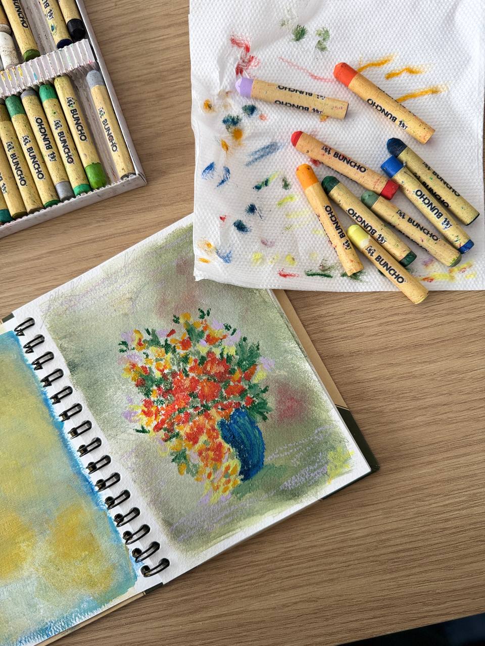 Ella Kay sketchbook and oil-pastel process